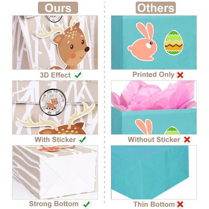 OurWarm 24pcs Woodland Party Favor Bags, 3D Animals Candy Treat Gift Bags with Thank You Stickers for Kids Woodland Animals Theme Baby Shower Birthday Party Decorations Supplies, 6 Styles - Image 3
